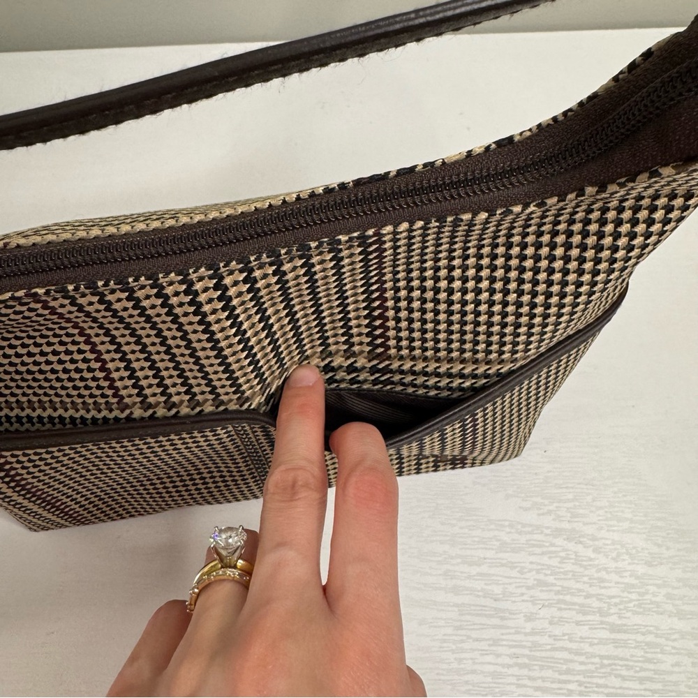 Lauren Ralph Lauren Houndstooth Shoulder Bag Brown Tan‎ - Picture 5 of 14